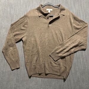 Turnbury Mens Silk Cashmere Long Sleeve Polo Sweater Brown Knit Large Australia